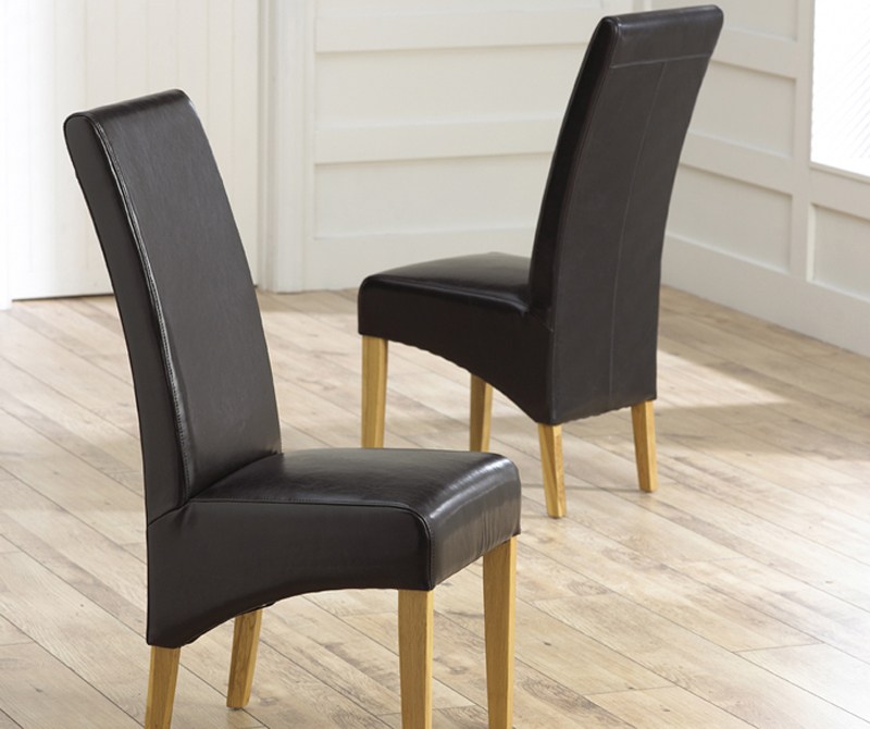 Roma Oak and Leather Dining Chair Black (Pair) - Click Image to Close